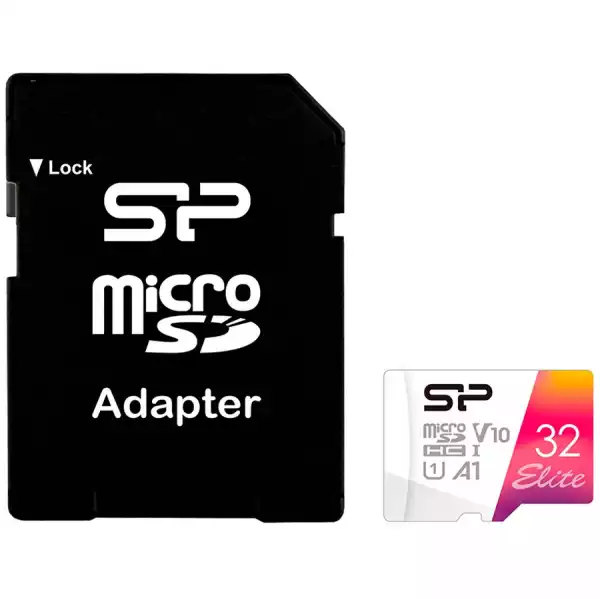 Silicon Power New Elite /class10 32GB mSD Card A1, V10, UHS-1 (U1) R/W: up to 100/30 MB/s, A1, V10, ECC function, Shock/water/x-ray-proof, w/ adapter