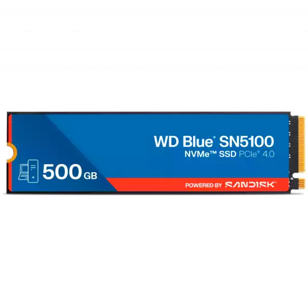 SSD POWERED BY SANDISK WD Blue SN5100 500GB M.2 2280 PCIe Gen4 x4 NVMe QLC 3D, Read/Write: 6600/5600 MBps, IOPS 660K/1100K, TBW: 300