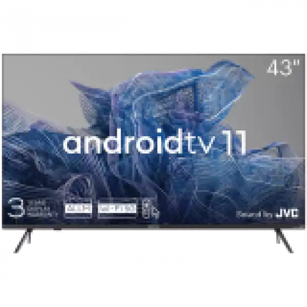 Телевизор KIVI 43', UHD, Android TV 11, Black, 3840x2160, 60 Hz, Sound by JVC, 2x12W, 53 kWh/1000h , BT5.1, HDMI ports 4, 24 months