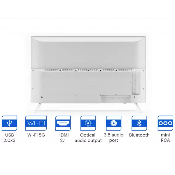 Телевизор KIVI 43', UHD, Android TV 11, White, 3840x2160, 60 Hz, Sound by JVC, 2x12W, 53 kWh/1000h , BT5.1, HDMI ports 4, 24 months