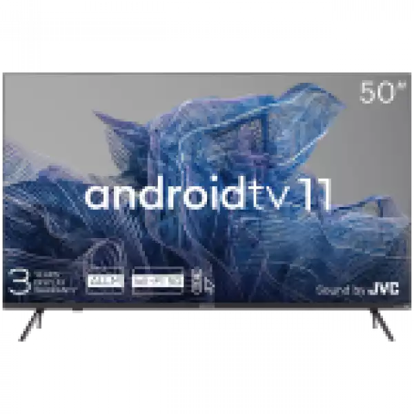 Телевизор KIVI 50', UHD, Android TV 11, Black, 3840x2160, 60 Hz, Sound by JVC, 2x12W, 70 kWh/1000h , BT5.1, HDMI ports 4, 24 months