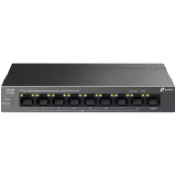 TP-Link LS109P 9-Port 10/100 Mbps Desktop Switch with 8-Port PoE+, 8× 10/100 Mbps PoE+ Ports, 1× 10/100 Mbps Non-PoE Port, 802.3at/af, 63 W PoE Power, Desktop Steel Case, Extend Mode for 250m PoE Transmitting, Isolation Mode, PoE Auto Recovery