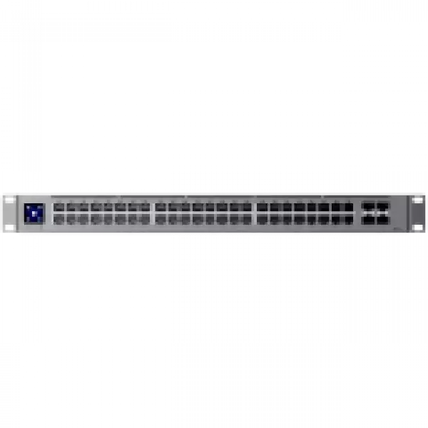 Ubiquiti 48-port, Layer 3 switch 2.5 GbE and PoE++ output, 16x 2.5 GbE ports including (8) PoE+ and (8) PoE++, 32x GbE ports including (24) PoE+ and (8) PoE++, 4x 10G SFP+ ports. Can power devices with up to 720W, it has power consumption of 100W (Excluding PoE output)