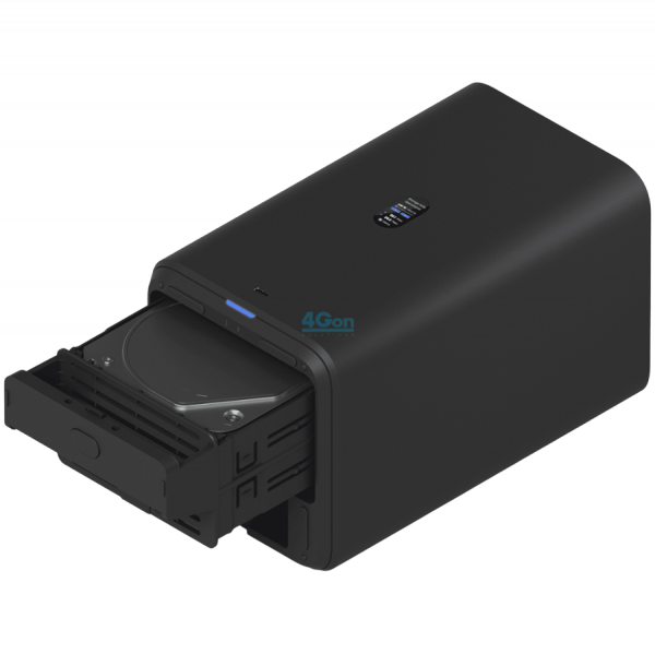 Ubiquiti UniFi UNAS-2-W-EU Network Attached Storage with (2) 3.5inch HDD bays, 2.5 GbE networking, USB-C connectivity, and an included PoE++ adapter, all in a compact footprint, black