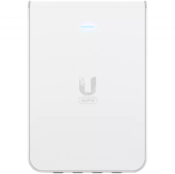 UniFi6 In-Wall. Wall-mounted WiFi 6 access point with a built-in PoE switch.
