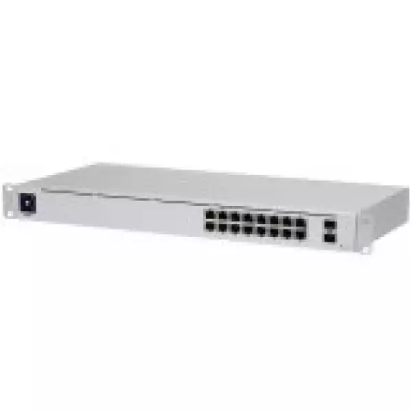 Ubiquiti USW-16-PoE 16-port Layer 2 PoE switch, 8 x GbE PoE+, 8 x GbE ports, 2 x 1G SFP ports, 42W total PoE Power, fanless, silent cooling, ESD/EMP protection, 1.3