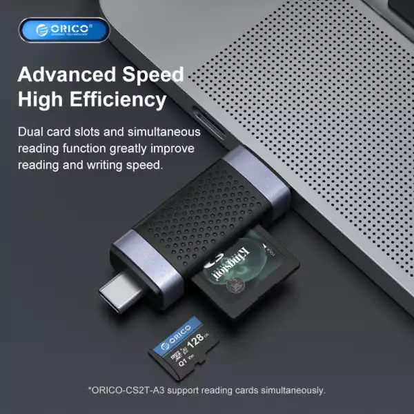 Orico четец за карти Card Reader USB Type C/A Black - CD2D-AC2-BK Orico четец за карти Card Reader USB Type C/A Black - CD2D-AC2-BK