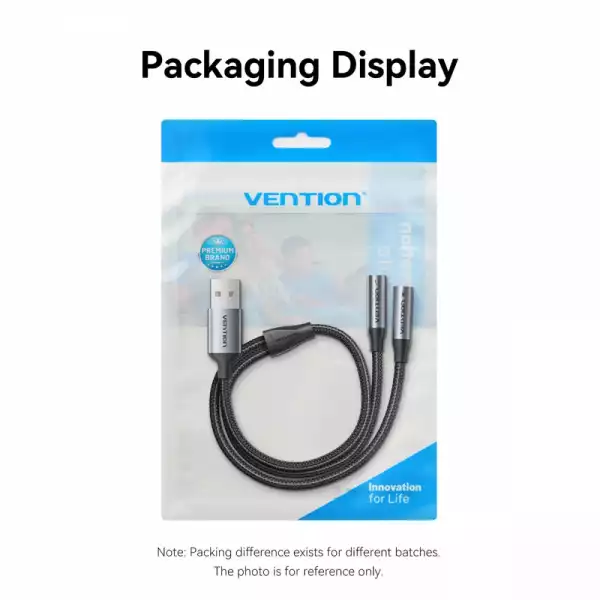 Vention външна звукова карта USB Sound card 2-Port 0.25M Gray - CVHHC