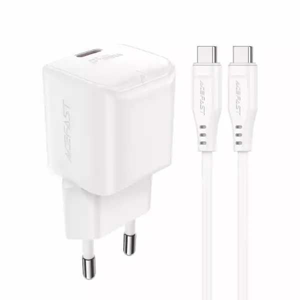 Acefast Универсално зарядно за стена Charger Wall GaN PD20W - A73 Mini with 1.2m cable - USB-C x 1, White