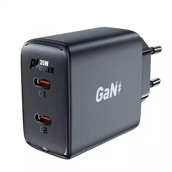 Acefast Универсално зарядно за стена Charger Wall GaN PD35W - A49 - USB-C x 2, Black