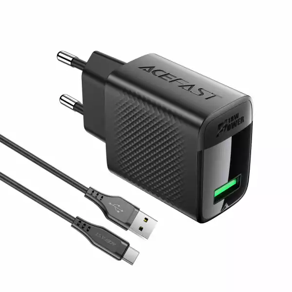 Acefast Универсално зарядно за стена Charger Wall GaN Quick Charge 18W - A90 with 1.2m cable - USB-A x 1, Black