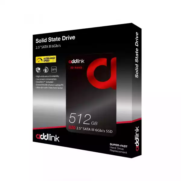 Addlink диск SSD S20 512GB - SATA3 3D Nand 550/500 MB/s - ad512GBS20S3S