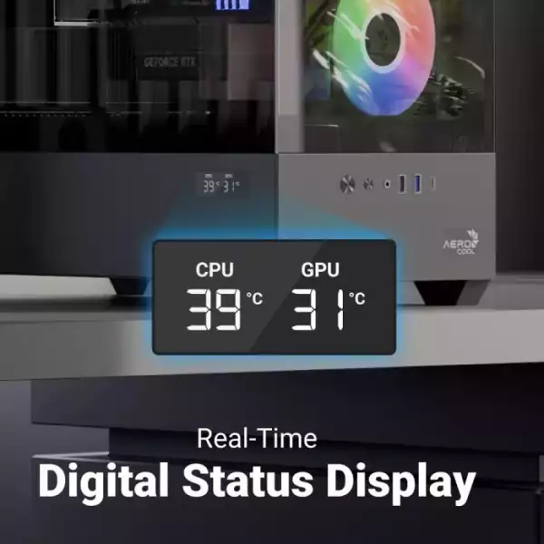 AeroCool кутия Case mATX - P300D Digi-G-BK-v1 - Digital Display, USB-C, 3 x 120 mm A-RGB