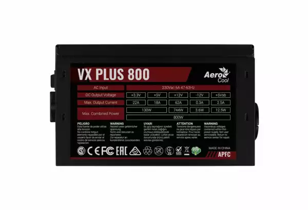 AeroCool захранване PSU VX PLUS STEALTH 800W A-PFC - ACPN-VS80AEY.12 AeroCool захранване PSU VX PLUS STEALTH 800W A-PFC - ACPN-VS80AEY.12