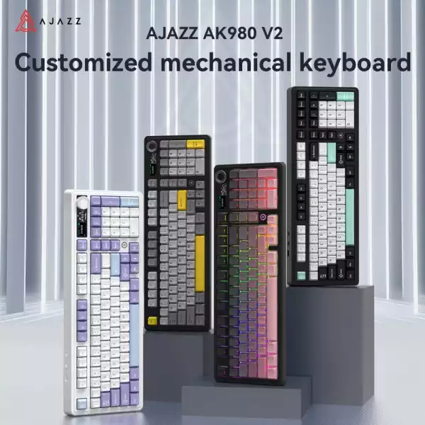 Ajazz геймърска механична клавиатура Wireless Gaming Mechanical Keyboard AK980 V2 - Gift Switch [Linear] (English US), Black, Gray