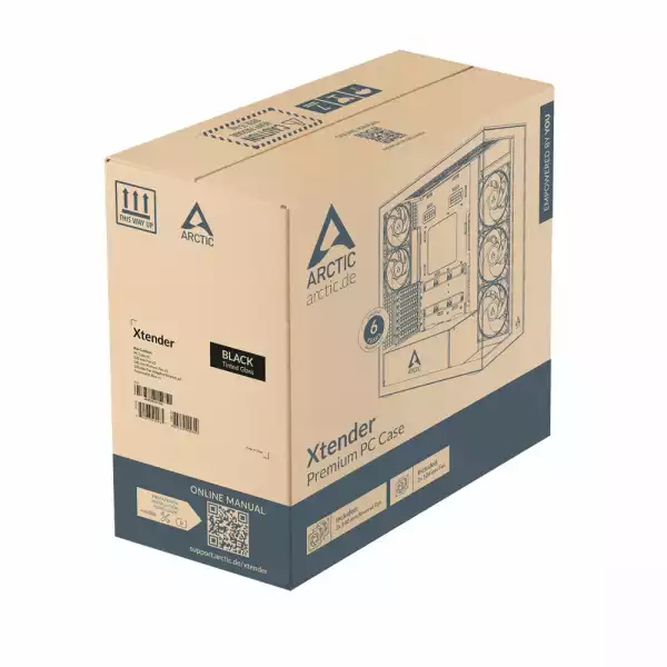 Arctic кутия Case E-ATX - Xtender VG (Black) - PCIe Gen 4 riser included, 5 A-RGB Fans included