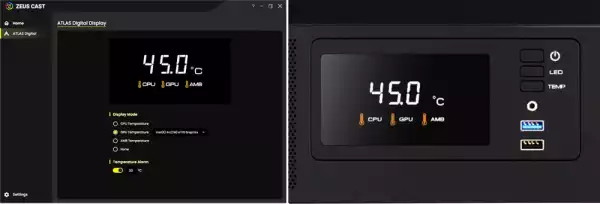 Gamdias кутия Case ATX - ATLAS E2 - 3 x 120 mm A-RGB, Digital Display, Curved Glass