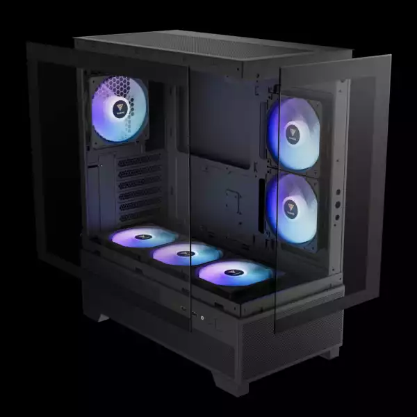 Gamdias кутия Case mATX - AURA GC12 ARGB BK - 6 x 120 mm A-RGB, USB-C, Tempered Glass