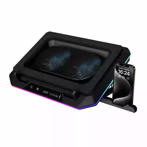 Gamdias Охладител за лаптоп Gaming Notebook Cooler 19" - AETHER P1 - USB-C/A Hub, RGB, Phone Stand
