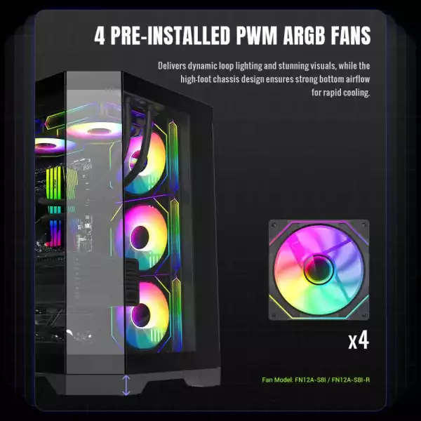 Gamemax кутия Case ATX - HYPE-A Black - 4 x 120 mm Addressable RGB fans