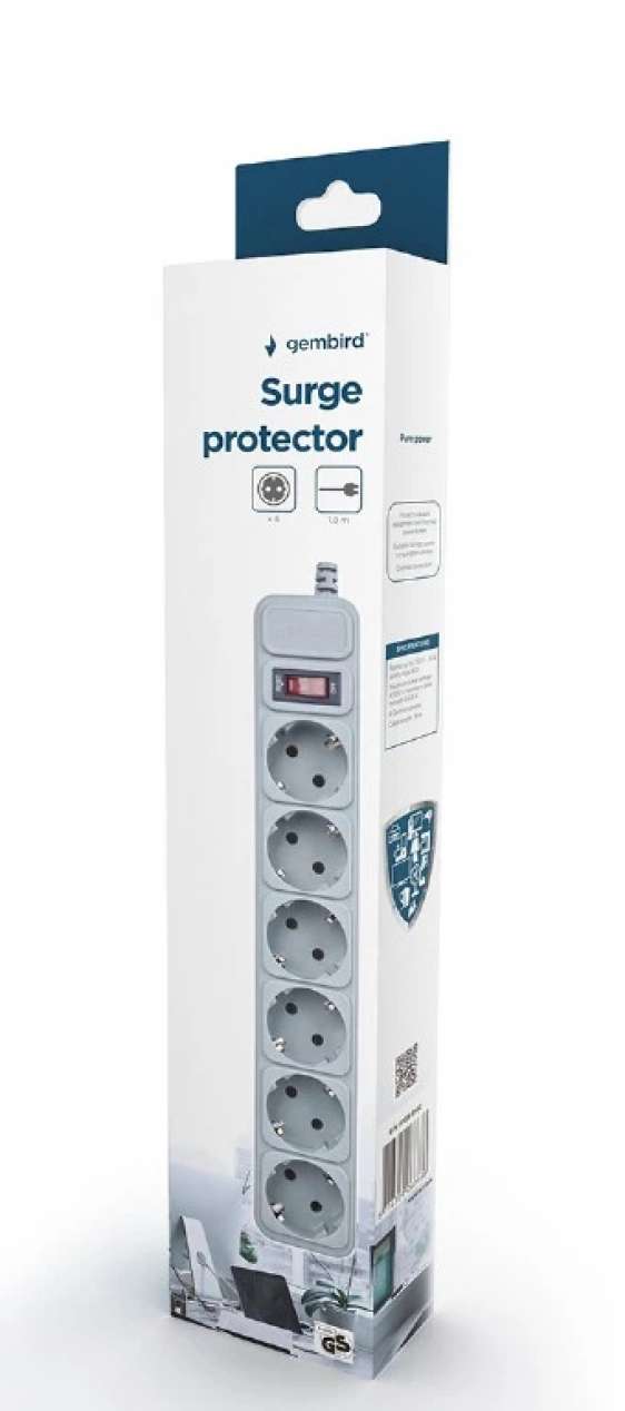 Gembird протектор Surge Protector - SPG6-B-6C - 6 x Schuko, 1.8 m, IP20