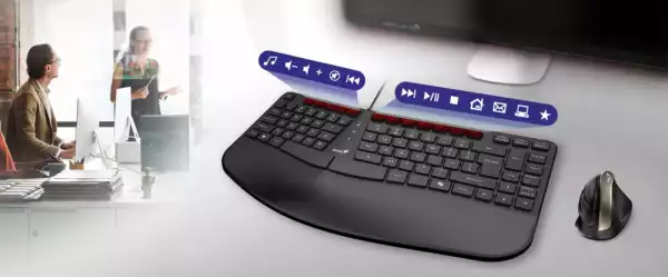 Genius клавиатура Ergonomic Keyboard Ergo KB-700 Black - Copilot, Split Wave Design, Palm Rest