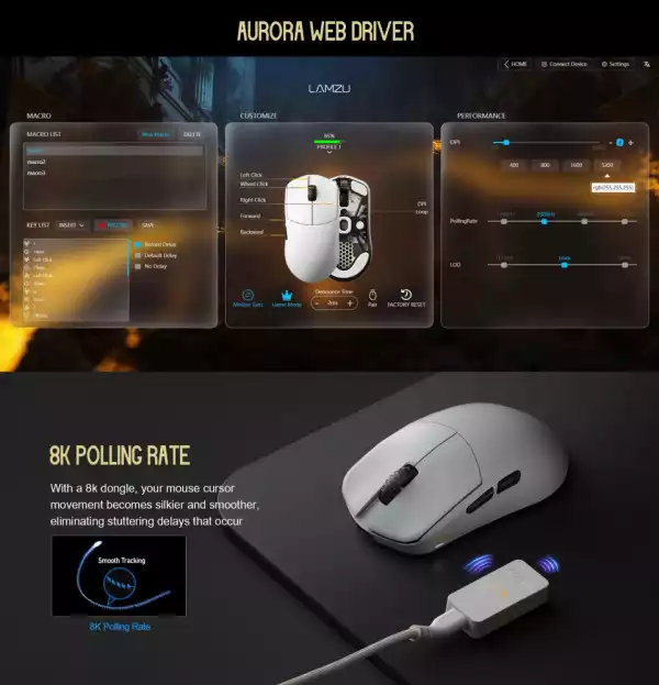 Lamzu професионална геймърска мишка MAYA X 8K - Wireless Gaming Mouse - Purple Shadow