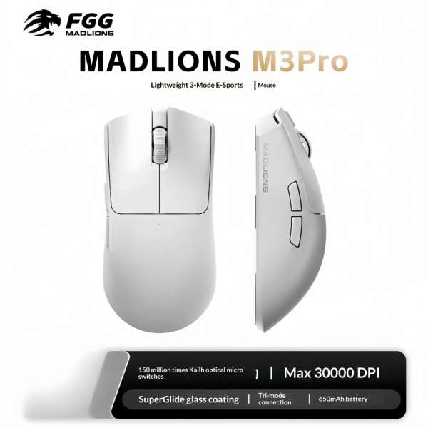Madlions професионална геймърска мишка Wireless Gaming Mouse M3 Pro - 1K, Mad Catz Custom Sensor, White