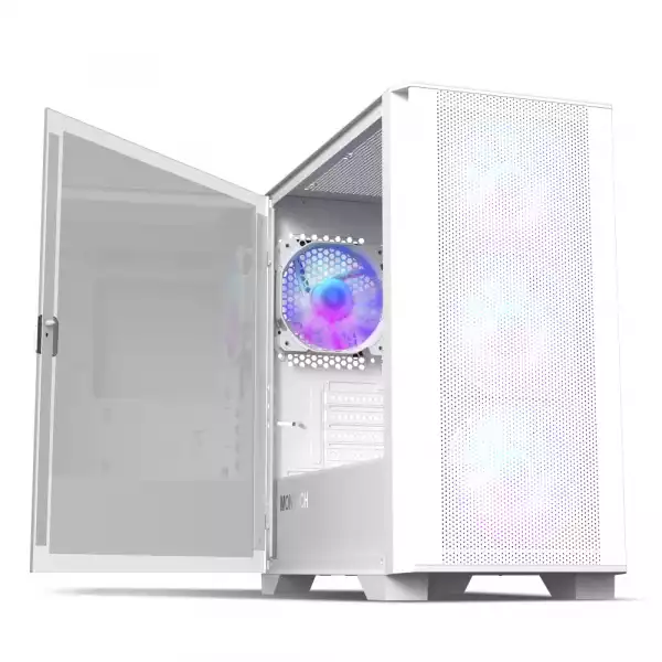 Montech кутия AIR 100 ARGB, Micro ATX Case, TG, 4x120mm ARGB Fans, White