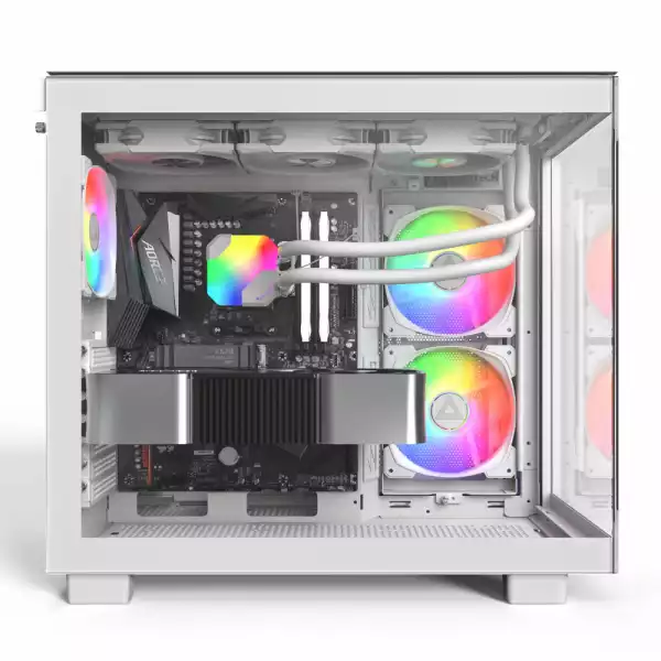 Montech кутия KING 65 Pro, Dual Chamber Mid-tower Case, 3 ARGB Fans, White