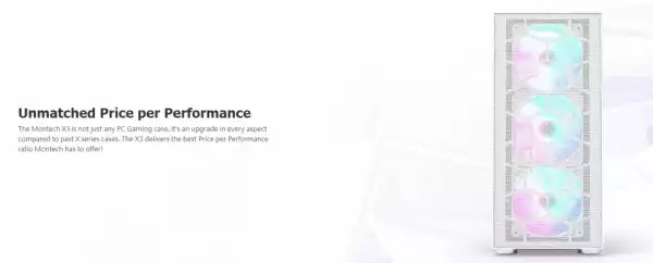 Montech кутия X3 MESH, Mid-tower Case, TG, 6 fixed RGB Fans, White