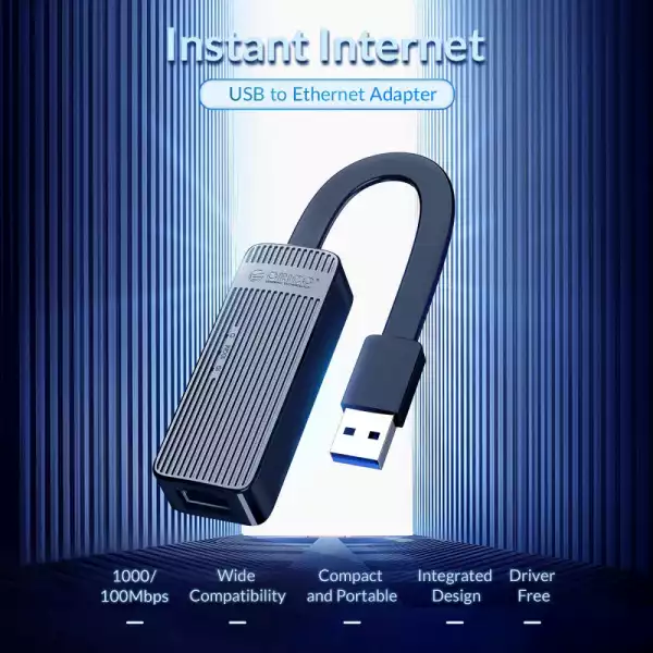 Orico адаптер USB3.0 to LAN Gigabit 1000Mbps black - UTK-U3