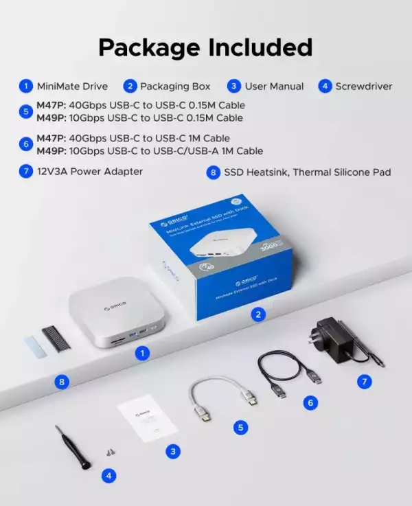 Orico докинг станция SSD Docking station M.2 NVMe - USB-C(10Gbps) x 1, USB3.2 x 2, USB2.0 x 2, M.2 x 1, Audio, SD/TF 4.0 - MiniLink M49P-EU-SV