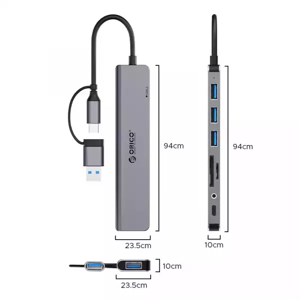 Orico хъб HUB USB3.0/2.0 HUB 8 port USB-C/A - YSA8-U3-GY-BP Orico хъб HUB USB3.0/2.0 HUB 8 port USB-C/A - YSA8-U3-GY-BP