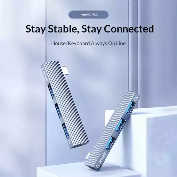 Orico хъб USB3.0/2.0 HUB 3 port TYPE C, Aluminum - AH-W13-GY Orico хъб USB3.0/2.0 HUB 3 port TYPE C, Aluminum - AH-W13-GY