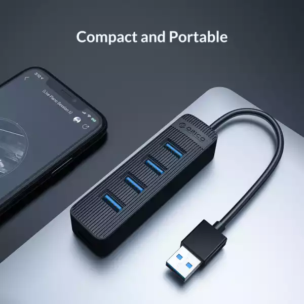 Orico хъб USB3.0 HUB 4 port - Type C input, 0.15m cable, aux Type-C power input - TWU3-4A-BK Orico хъб USB3.0 HUB 4 port - Type C input, 0.15m cable, aux Type-C power input - TWU3-4A-BK