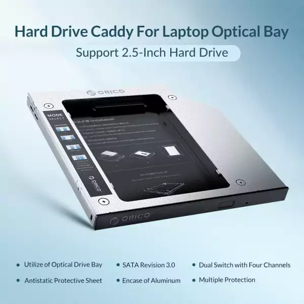 Orico тънко кади за лаптоп Laptop Caddy 9.0-9.5mm SATA3 with LED/switch - M95SS-SV