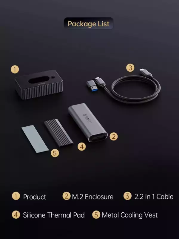 Orico външна кутия за диск/докинг станция Storage - Case/Docking Station - M.2 NVMe/NGFF - IT18C3-GY