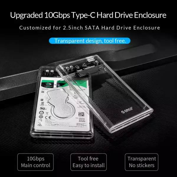 Orico външна кутия за диск Storage - Case - 2.5 inch 5Gbps Type-C Transparent - 2139C3-G2-CR-EP