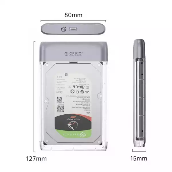 Orico външна кутия за диск Storage - Case - 2.5 inch 5Gbps USB-C Transparent - TX25C3-GY-BP