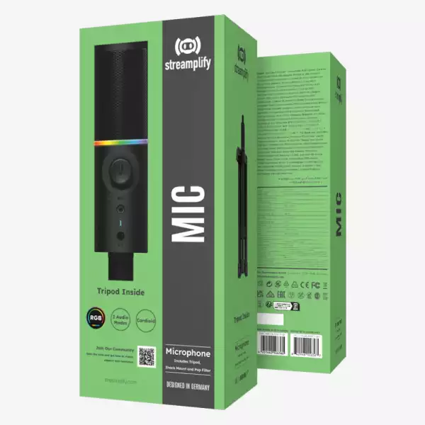 Streamplify професионален стрийминг микрофон с трипод Streaming Microphone With Tripod RGB - MIC TRIPOD - SPMC-MZ1C127.11