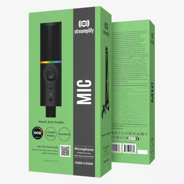 Streamplify професионален стрийминг микрофон със стойка Streaming Microphone With Mounting Arm RGB - MIC ARM - SPMC-MZ1C227.11