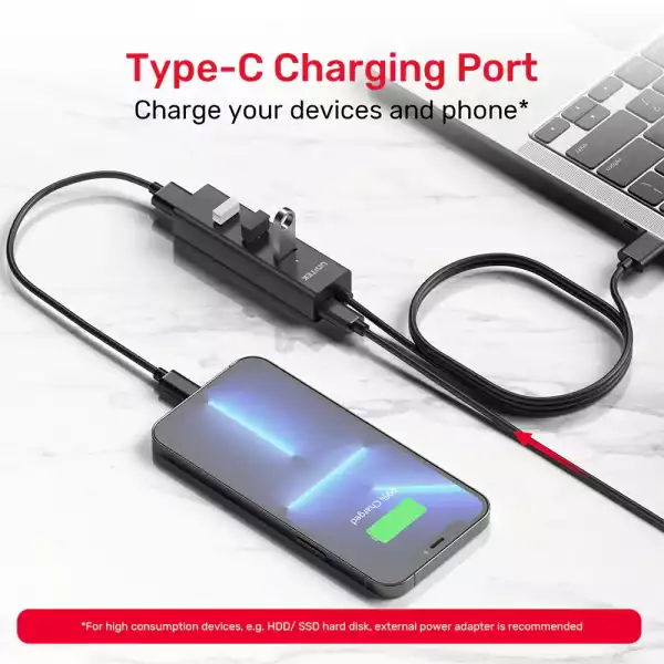Unitek хъб USB3.0 HUB 4 port, 1.2m cable, aux USB-C power input - Y-3089V01
