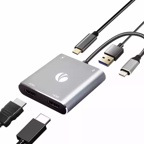 VCom докинг станция Docking Station USB-C 4-in-1 - CU450S - HDMI x 2, USB2.0, USB-C PD3.0 100W, MST