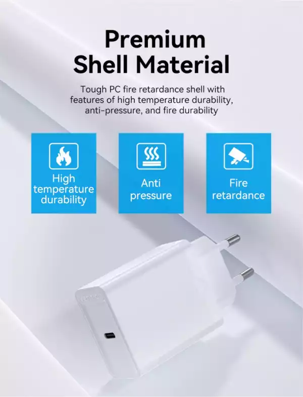 Vention бързо зарядно Fast Charger Wall - QC4.0, PD3.0 Type-C, 20W White - FADW0