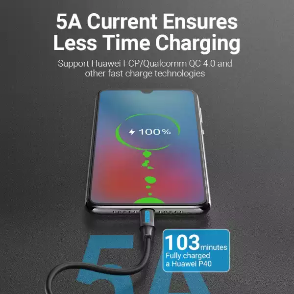 Vention Кабел USB 2.0 Type-C to Type-C - 0.5M Black 5A Fast Charge - COTBD Vention Кабел USB 2.0 Type-C to Type-C - 0.5M Black 5A Fast Charge - COTBD