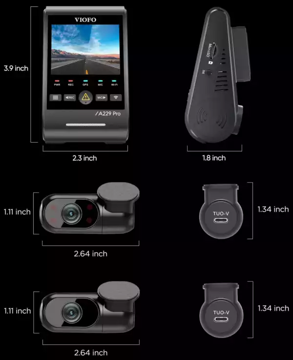 VIOFO Видеорегистратор Dash Cam A229 Pro 3 Channel - 4K, HDR, Dual Sony STARVIS 2, GPS, Bluetooth