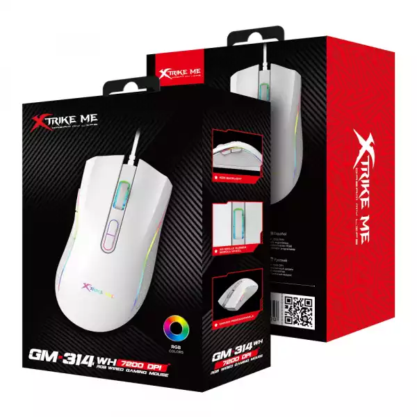 Xtrike ME Геймърска мишка Gaming Mouse GM-314 White - 7200dpi, RGB