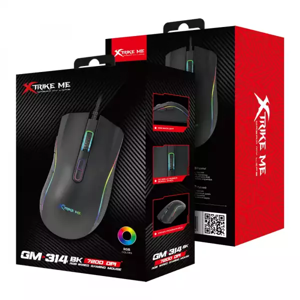 Xtrike ME Геймърска мишка Gaming Mouse GM-314 Black - 7200dpi, RGB
