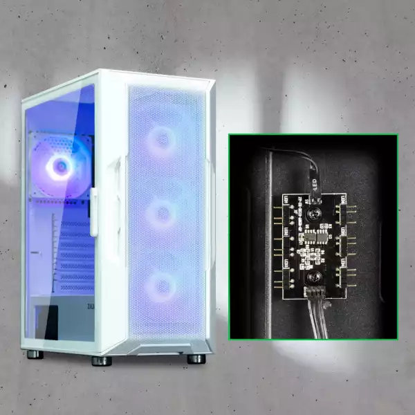 Zalman кутия Case ATX - i3 NEO ARGB White - Mesh, aRGB, Tempered Glass